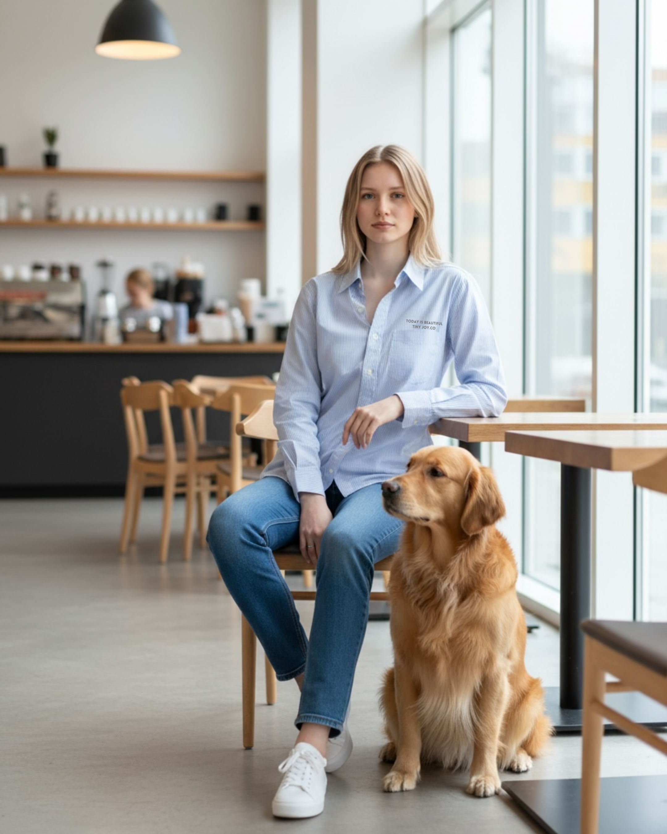 名入れ✖️ペット　ブルーストライプシャツ(うちの飼い主いけてるでしょ？)ユニセックスS~4L