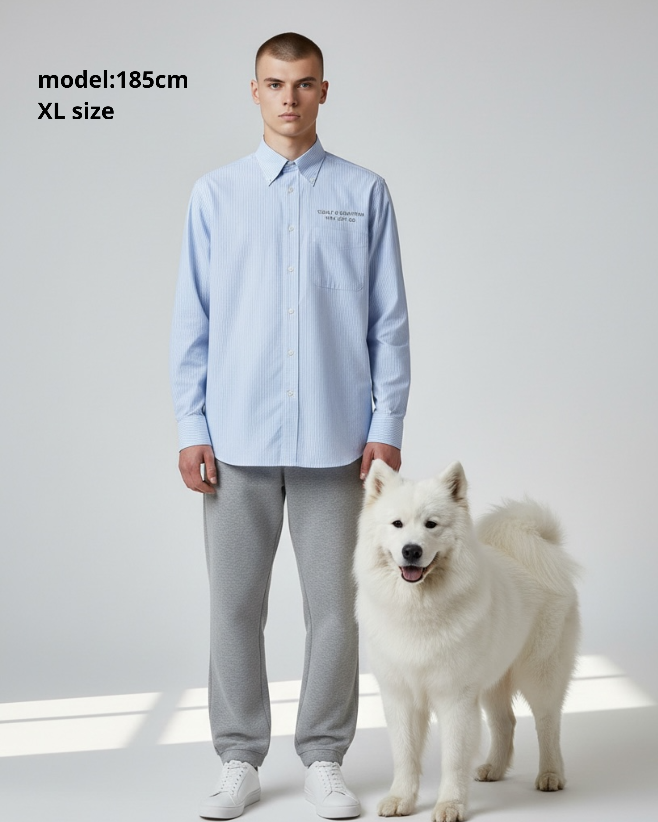 名入れ✖️ペット　ブルーストライプシャツ(うちの飼い主いけてるでしょ？)ユニセックスS~4L