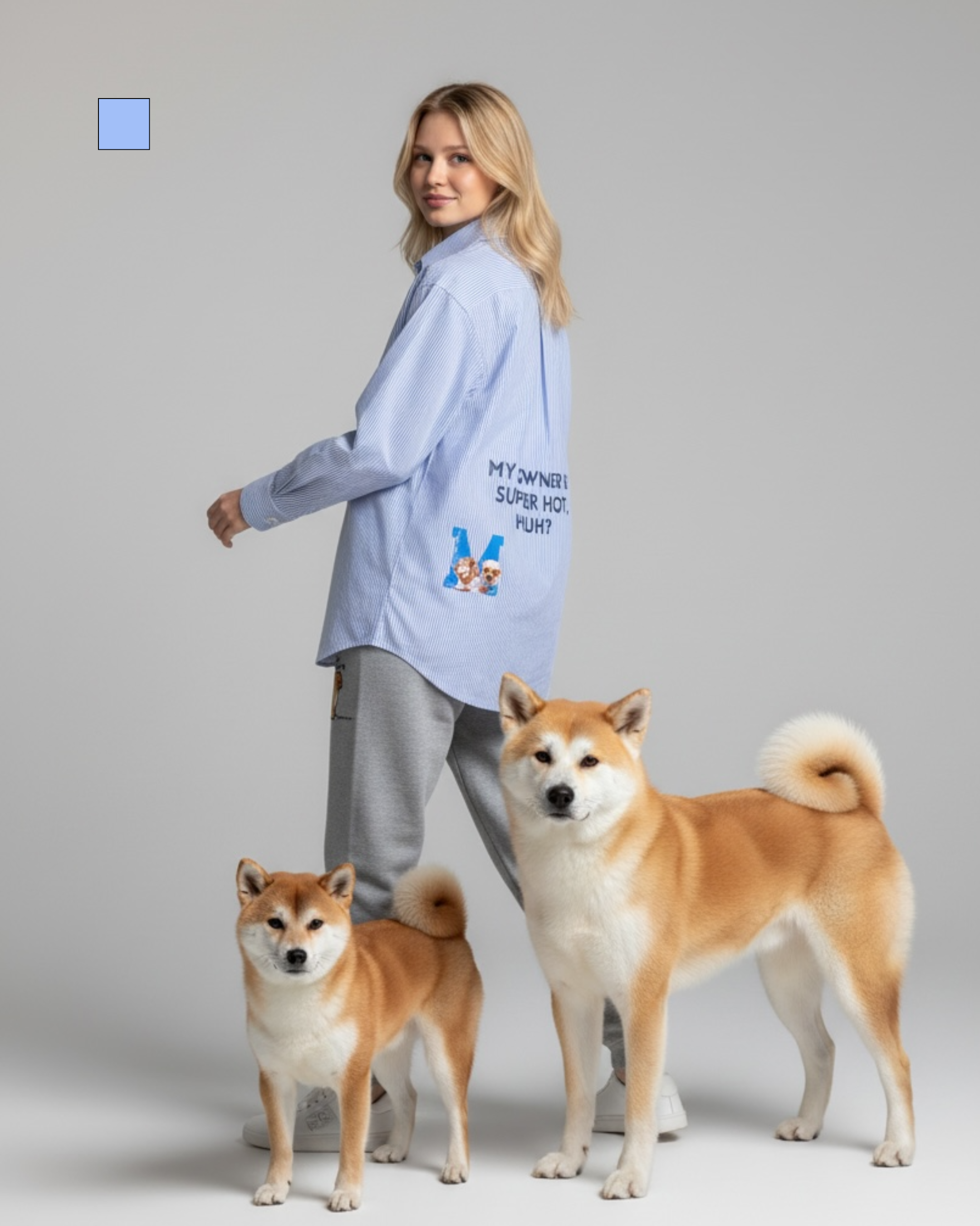 名入れ✖️ペット　ブルーストライプシャツ(うちの飼い主いけてるでしょ？)ユニセックスS~4L