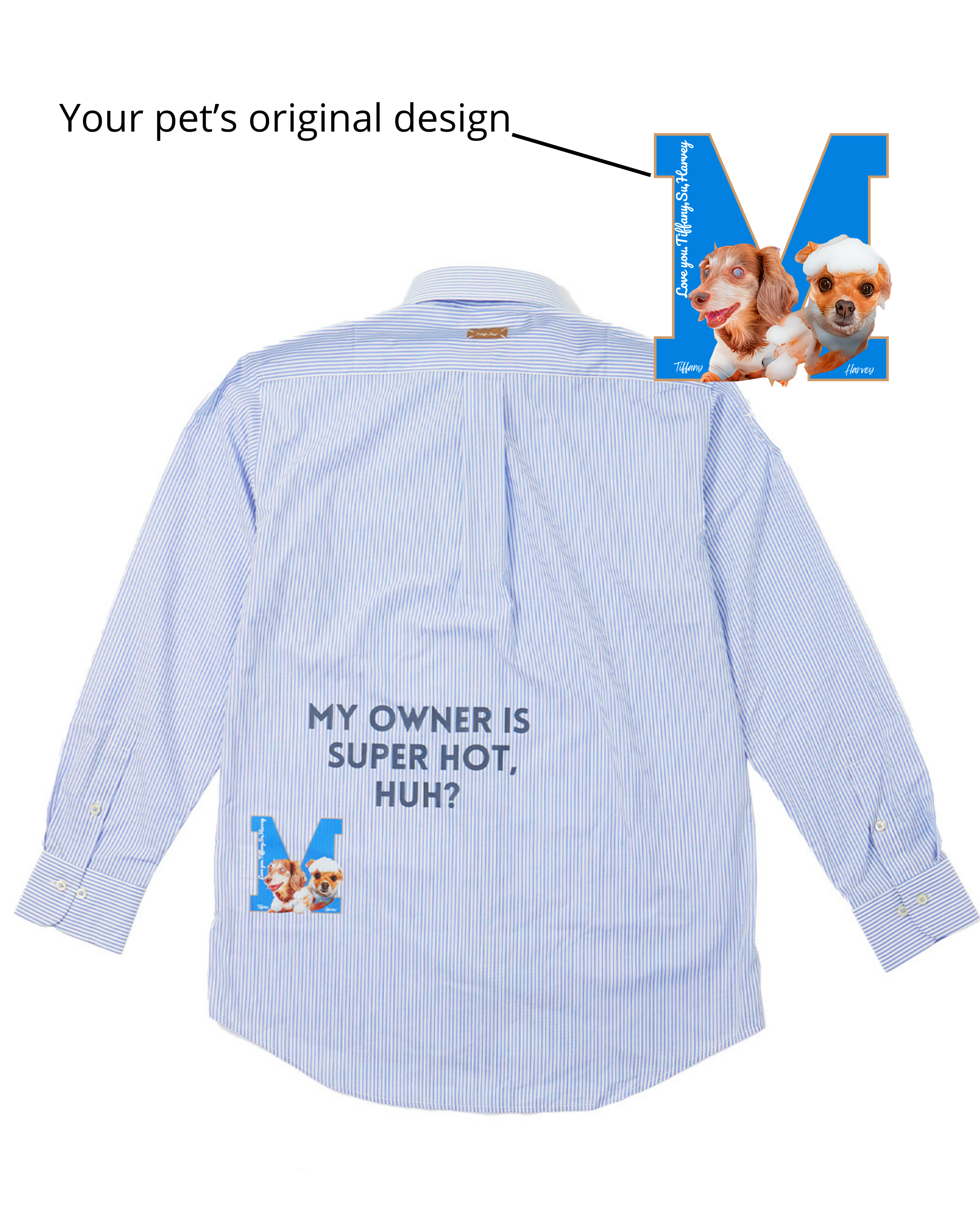 名入れ✖️ペット　ブルーストライプシャツ(うちの飼い主いけてるでしょ？)ユニセックスS~4L