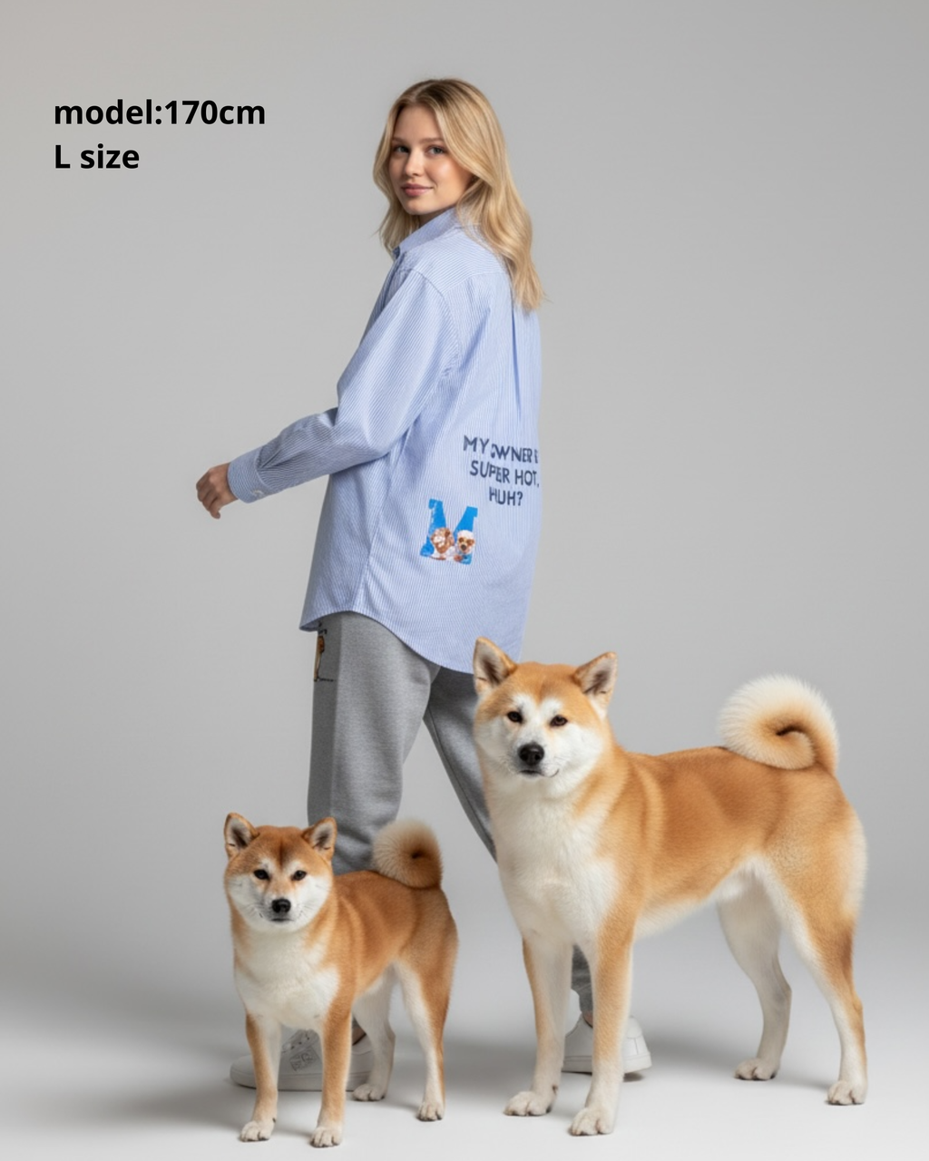 名入れ✖️ペット　ブルーストライプシャツ(うちの飼い主いけてるでしょ？)ユニセックスS~4L