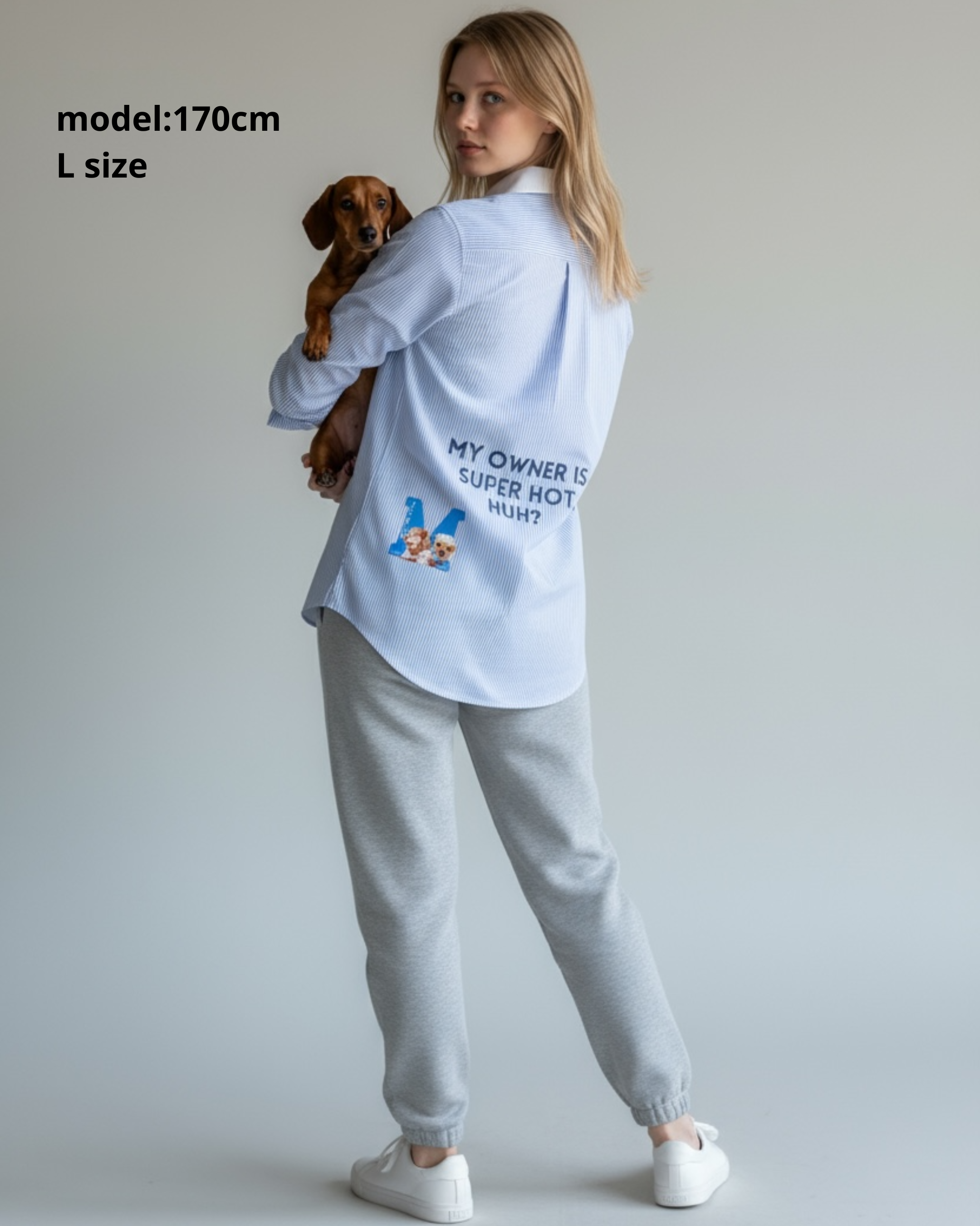 名入れ✖️ペット　ブルーストライプシャツ(うちの飼い主いけてるでしょ？)ユニセックスS~4L