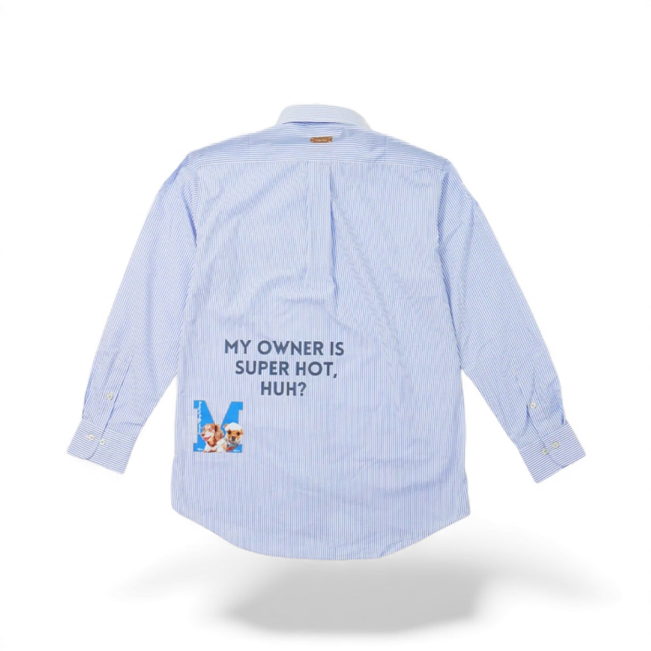 名入れ✖️ペット　ブルーストライプシャツ(うちの飼い主いけてるでしょ？)ユニセックスS~4L