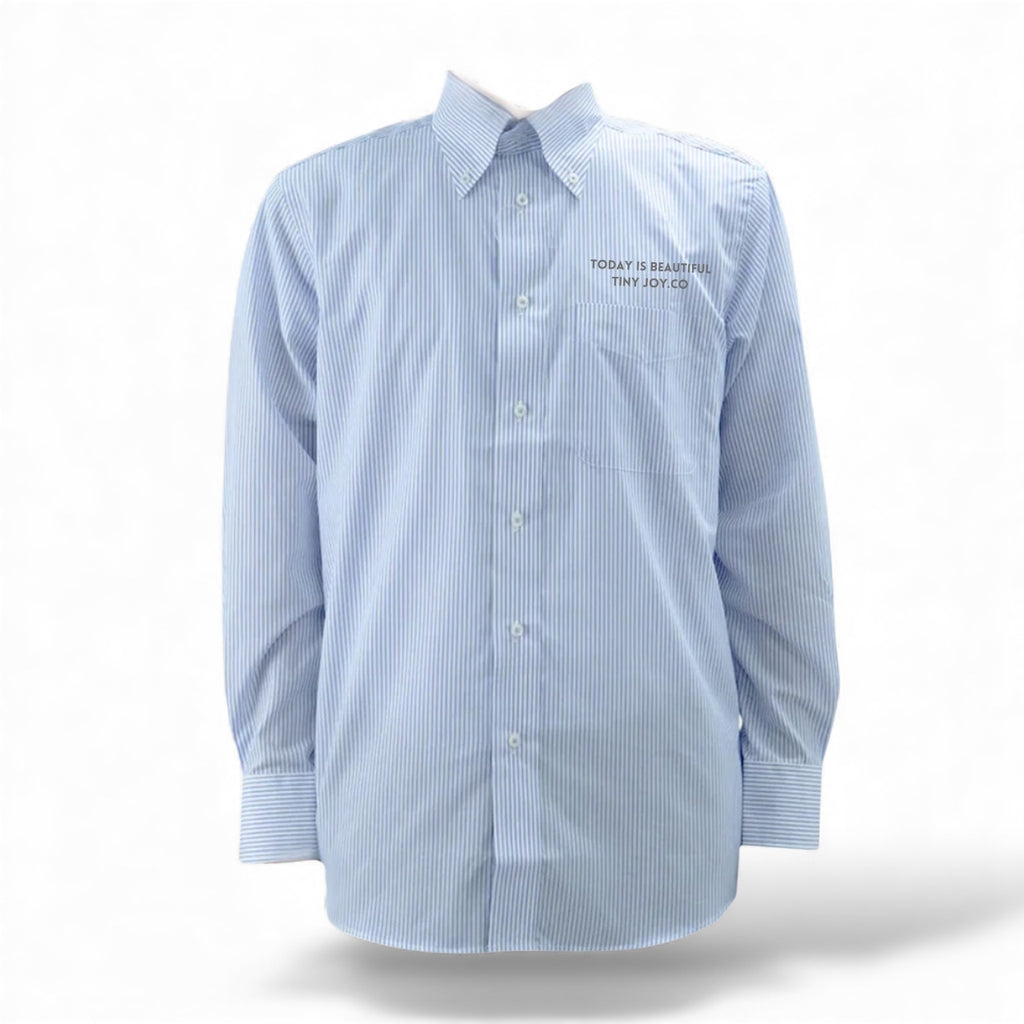 名入れ✖️ペット　ブルーストライプシャツ(うちの飼い主いけてるでしょ？)ユニセックスS~4L