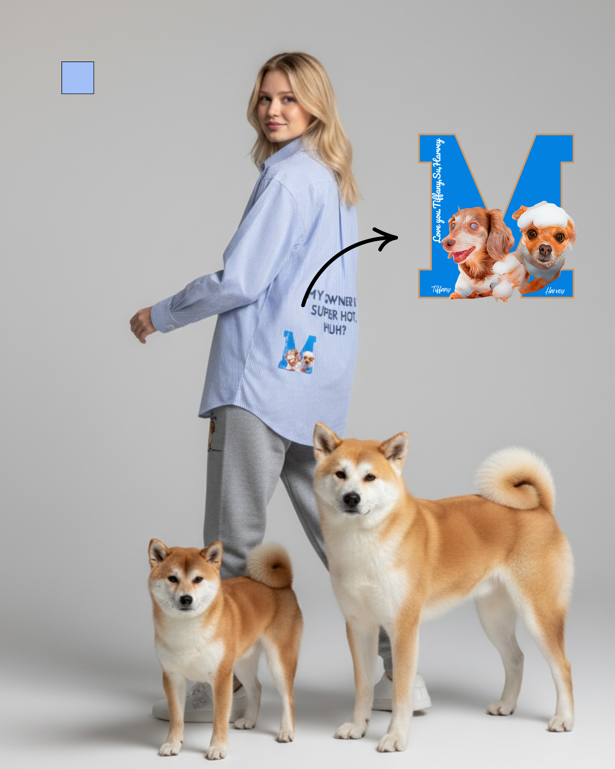 名入れ✖️ペット　ブルーストライプシャツ(うちの飼い主いけてるでしょ？)ユニセックスS~4L