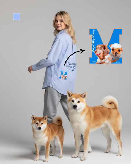 名入れ✖️ペット　ブルーストライプシャツ(うちの飼い主いけてるでしょ？)ユニセックスS~4L